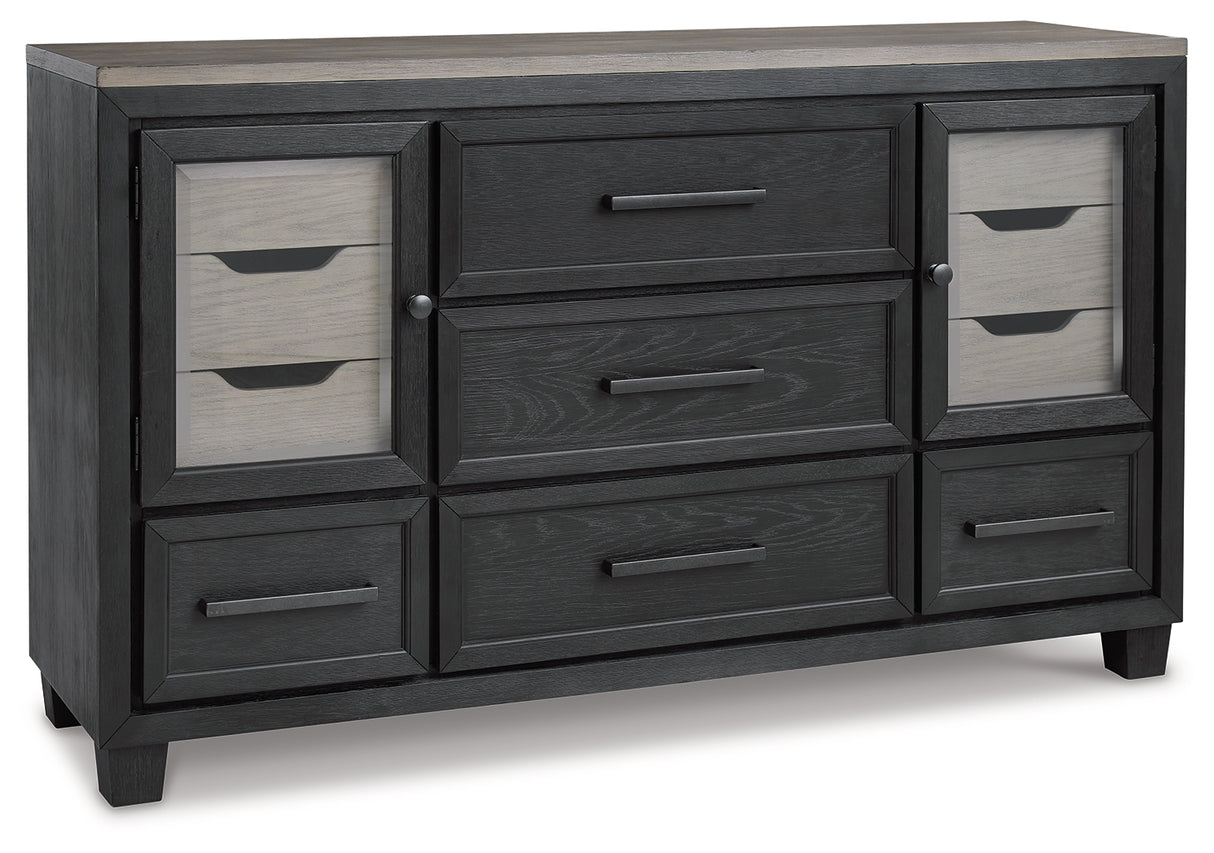 Foyland California King Panel Storage Bed with Dresser in Black/Brown from Ashley - Luna Furniture