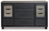 Foyland California King Panel Storage Bed with Dresser in Black/Brown from Ashley - Luna Furniture