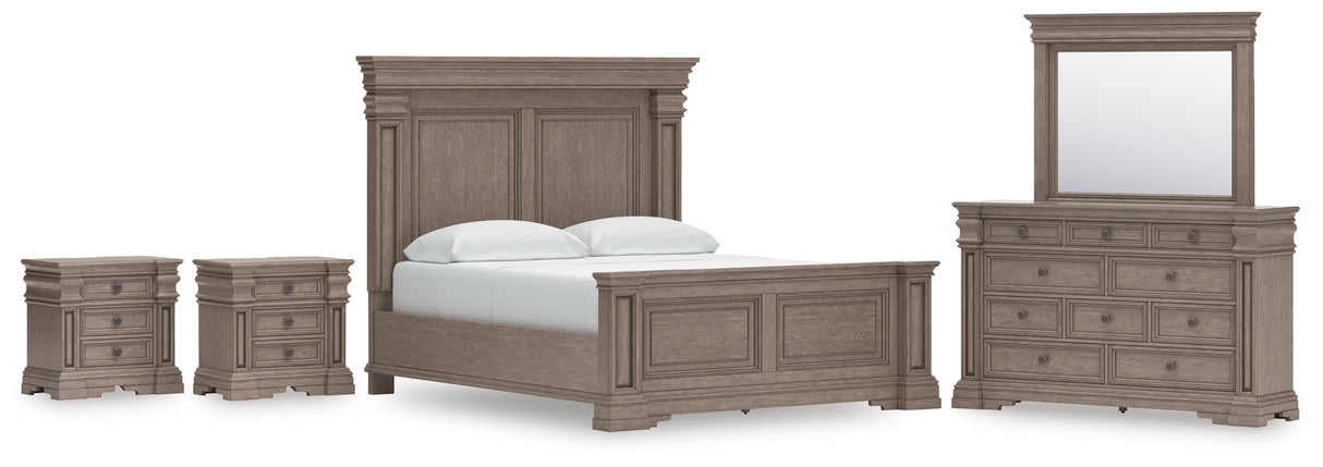 Blairhurst Light Grayish Brown California King Panel Bed with Mirrored Dresser and 2 Nightstands from Ashley - Luna Furniture