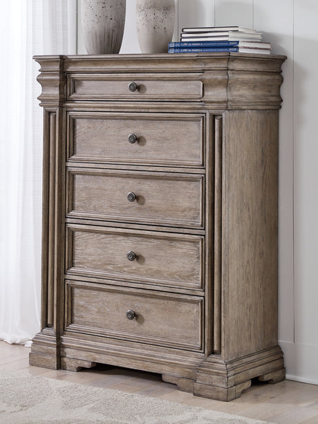 Blairhurst Light Grayish Brown California King Panel Bed with Mirrored Dresser and Chest from Ashley - Luna Furniture