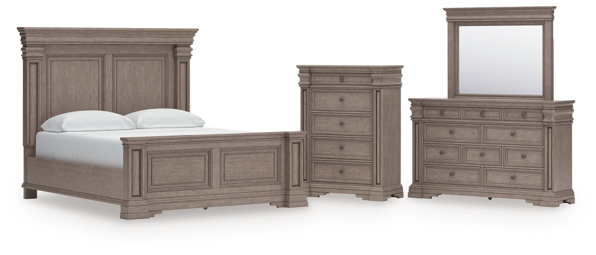 Blairhurst Light Grayish Brown California King Panel Bed with Mirrored Dresser and Chest from Ashley - Luna Furniture