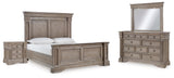 Blairhurst California King Panel Bed with Mirrored Dresser and Nightstand in Light Grayish Brown from Ashley - Luna Furniture