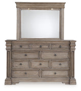 Blairhurst California King Panel Bed with Mirrored Dresser, Chest and Nightstand in Light Grayish Brown from Ashley - Luna Furniture