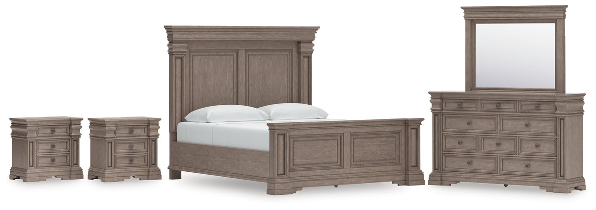 Blairhurst Light Grayish Brown King Panel Bed with Mirrored Dresser and 2 Nightstands from Ashley - Luna Furniture