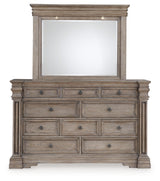 Blairhurst Light Grayish Brown King Panel Bed with Mirrored Dresser and Chest from Ashley - Luna Furniture