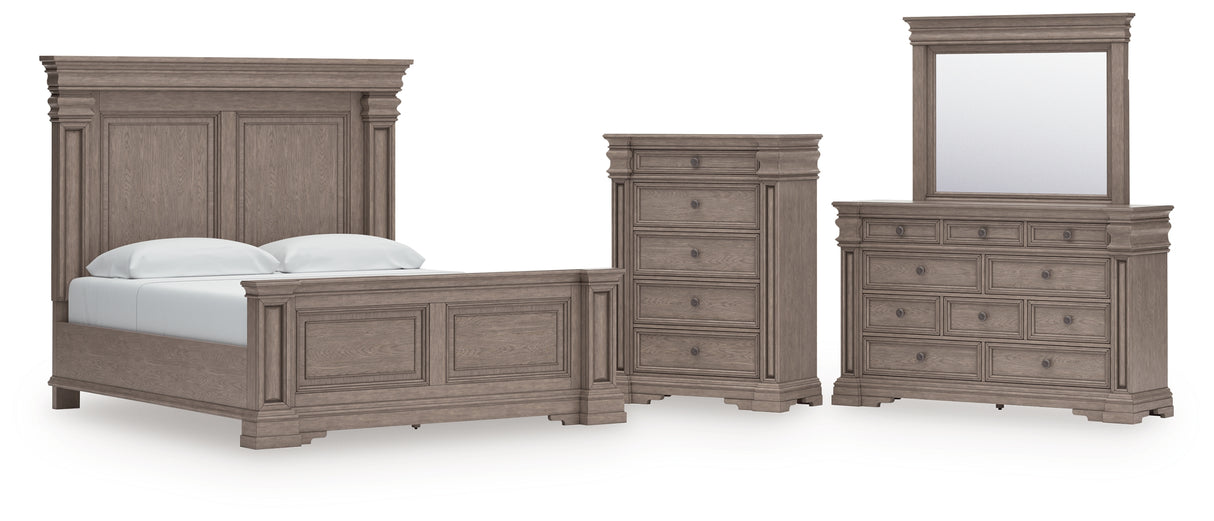 Blairhurst Light Grayish Brown King Panel Bed with Mirrored Dresser and Chest from Ashley - Luna Furniture