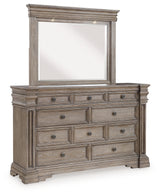 Blairhurst King Panel Bed with Mirrored Dresser, Chest and Nightstand in Light Grayish Brown from Ashley - Luna Furniture