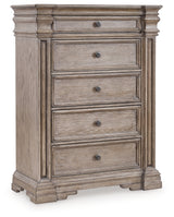Blairhurst King Panel Bed with Mirrored Dresser, Chest and Nightstand in Light Grayish Brown from Ashley - Luna Furniture