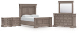 Blairhurst Queen Panel Bed with Mirrored Dresser and 2 Nightstands in Light Grayish Brown from Ashley - Luna Furniture