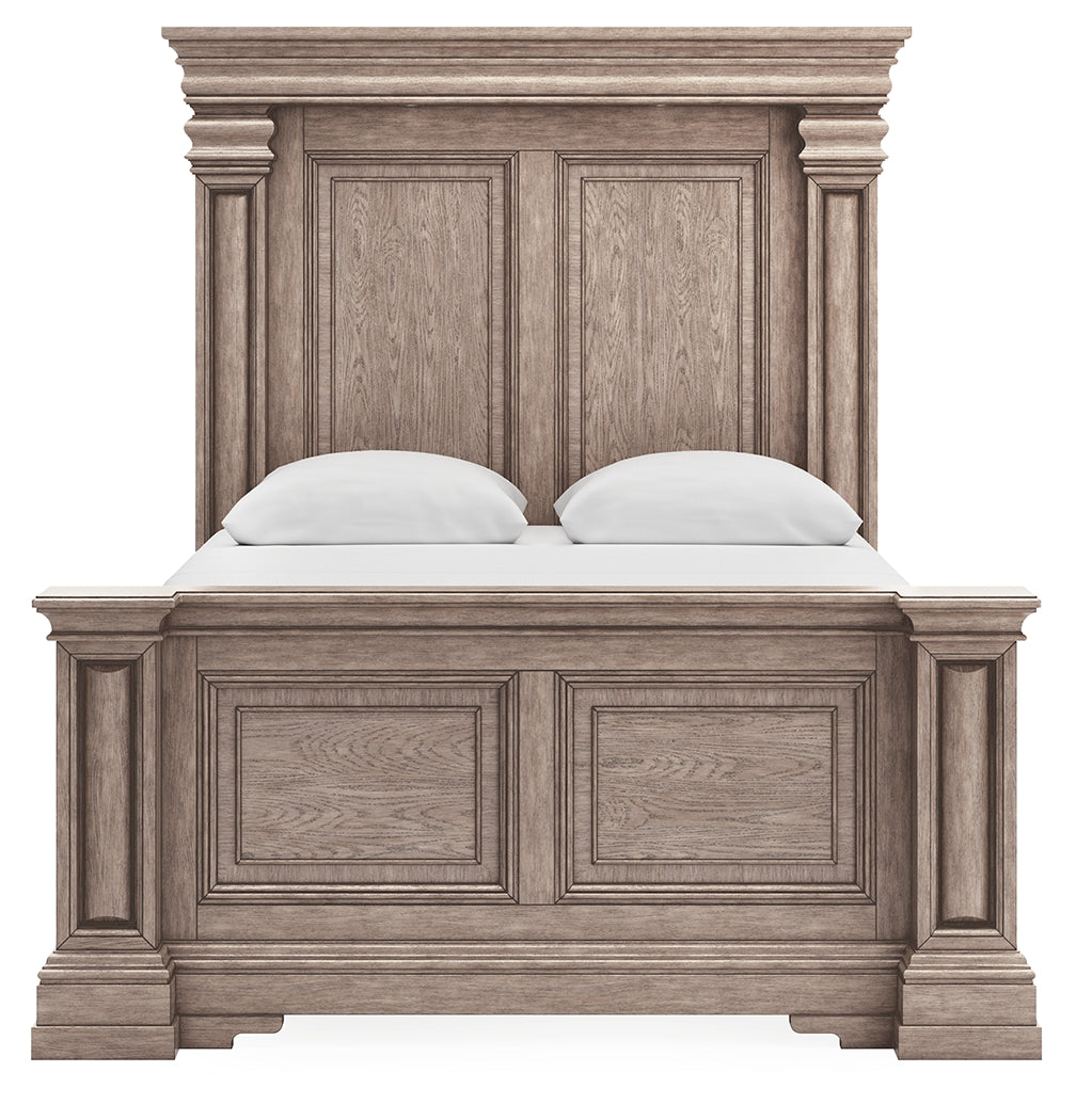Blairhurst Queen Panel Bed with Mirrored Dresser and Chest in Light Grayish Brown from Ashley - Luna Furniture