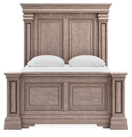 Blairhurst Queen Panel Bed with Mirrored Dresser and Chest in Light Grayish Brown from Ashley - Luna Furniture