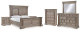 Blairhurst Queen Panel Bed with Mirrored Dresser, Chest and 2 Nightstands in Light Grayish Brown from Ashley - Luna Furniture