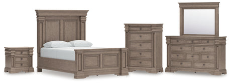 Blairhurst Queen Panel Bed with Mirrored Dresser, Chest and Nightstand in Light Grayish Brown from Ashley - Luna Furniture