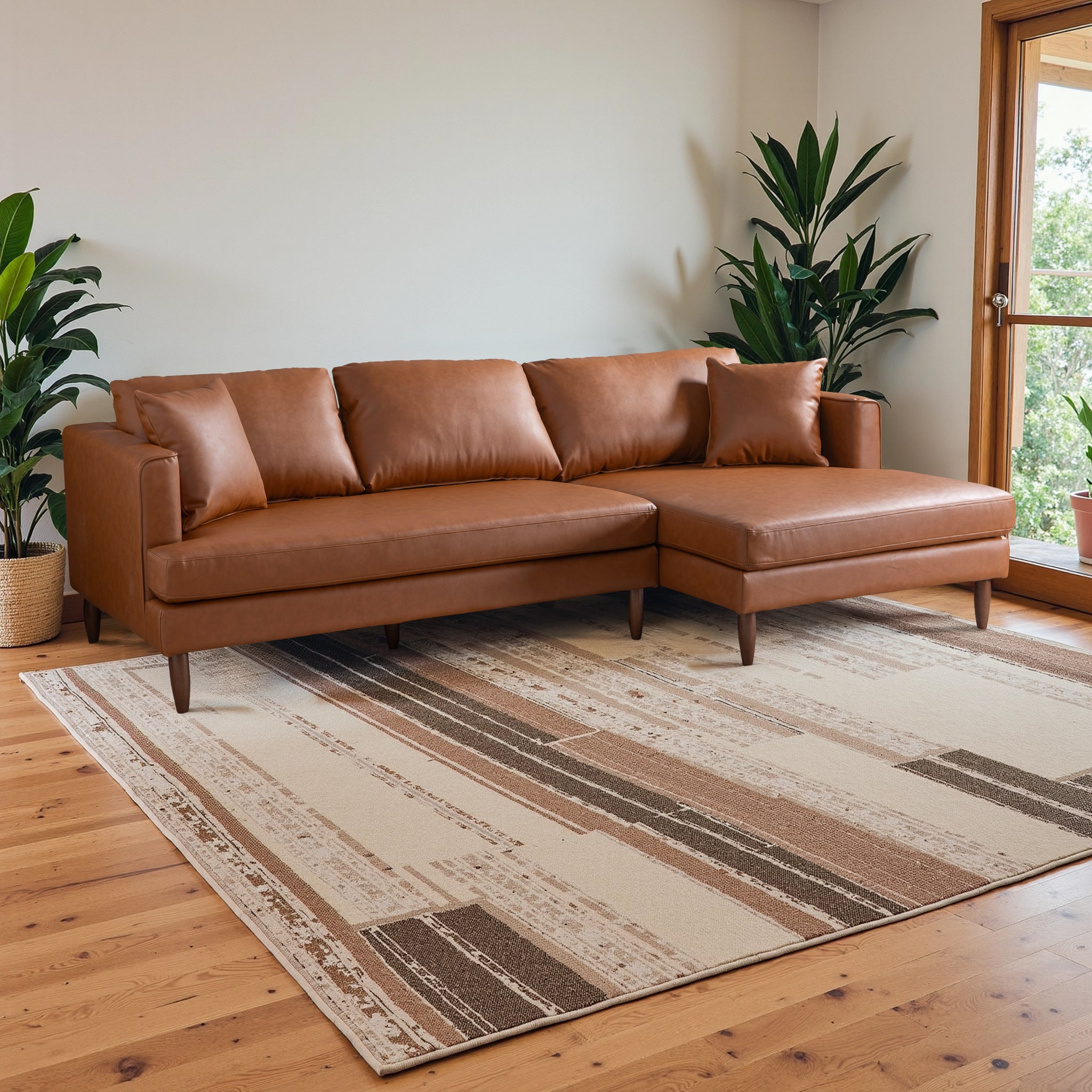 Blake Cognac Vegan Leather L-Shaped Right Facing Sectional Sofa
