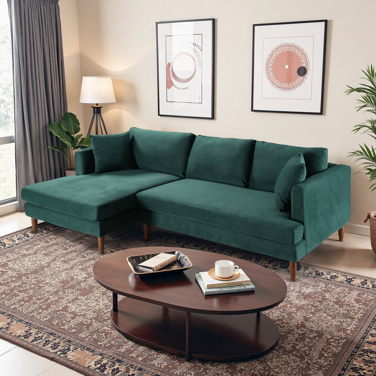 Blake Dark Green Velvet L-Shaped Left Facing Sectional Sofa from Midinmod - Luna Furniture