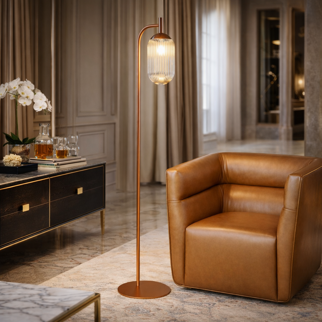 Vela Floor Lamp Bronze and Clear from Ashcroft Furniture - Luna Furniture