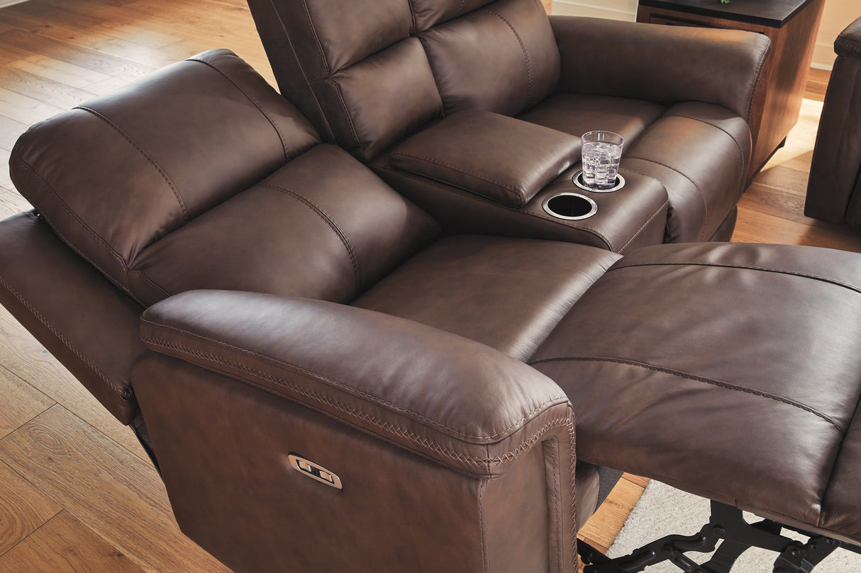 Bleckley Espresso Power Reclining Loveseat with Console from Ashley - Luna Furniture