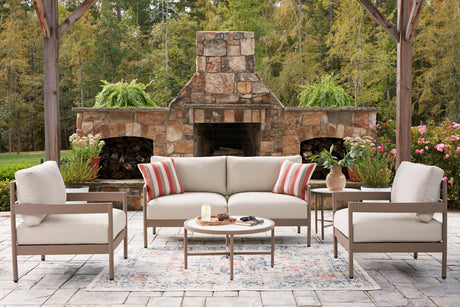 Bluff Trail Beige Outdoor Love/Chairs/Tables Set (Set of 5) from Ashley - Luna Furniture