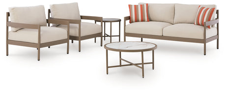 Bluff Trail Beige Outdoor Love/Chairs/Tables Set (Set of 5) from Ashley - Luna Furniture