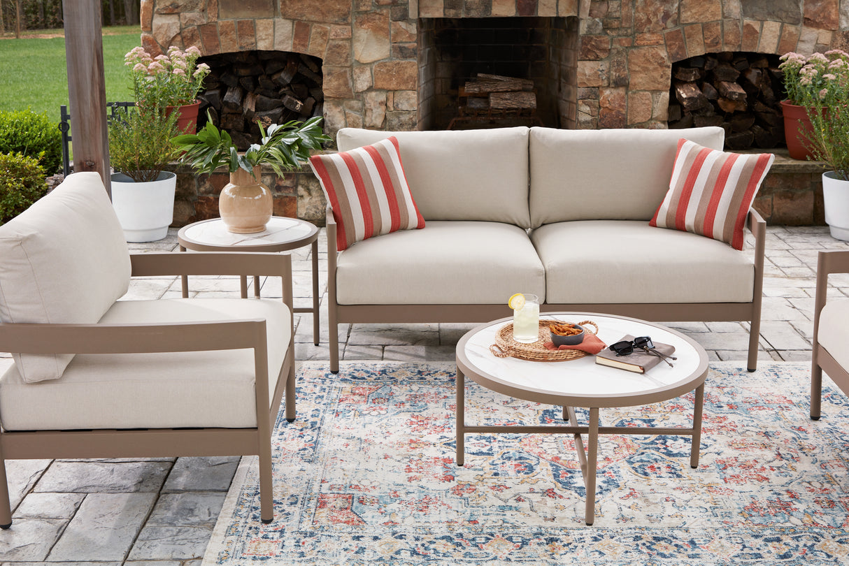 Bluff Trail Beige Outdoor Love/Chairs/Tables Set (Set of 5) from Ashley - Luna Furniture