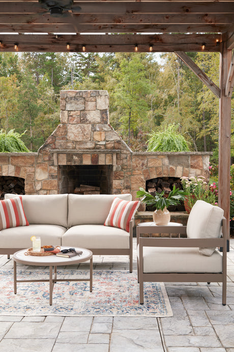 Bluff Trail Beige Outdoor Love/Chairs/Tables Set (Set of 5) from Ashley - Luna Furniture