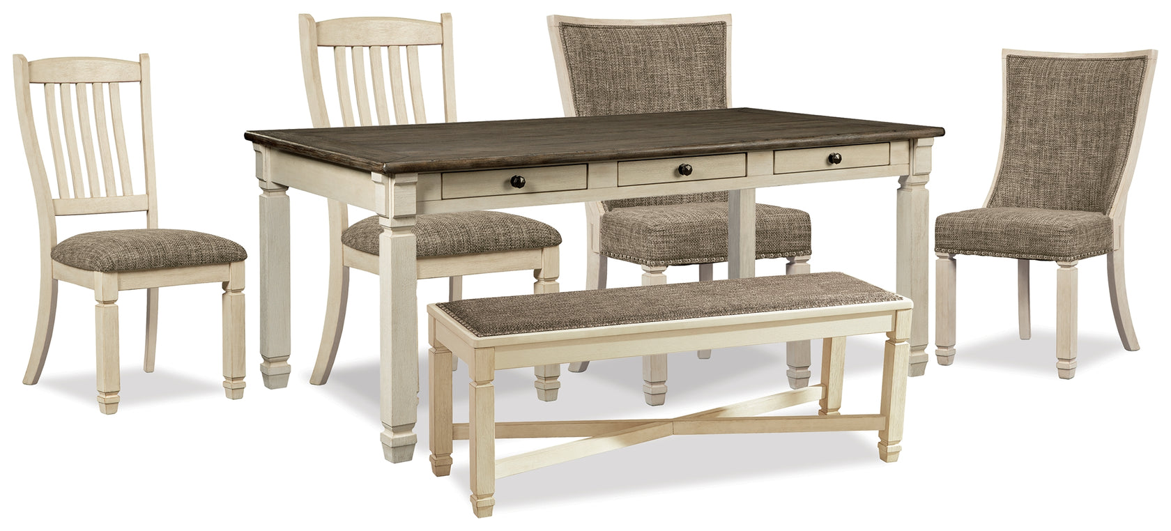 Bolanburg Dining Table and 4 Chairs and Bench in Two-tone from Ashley Furniture - Luna Furniture