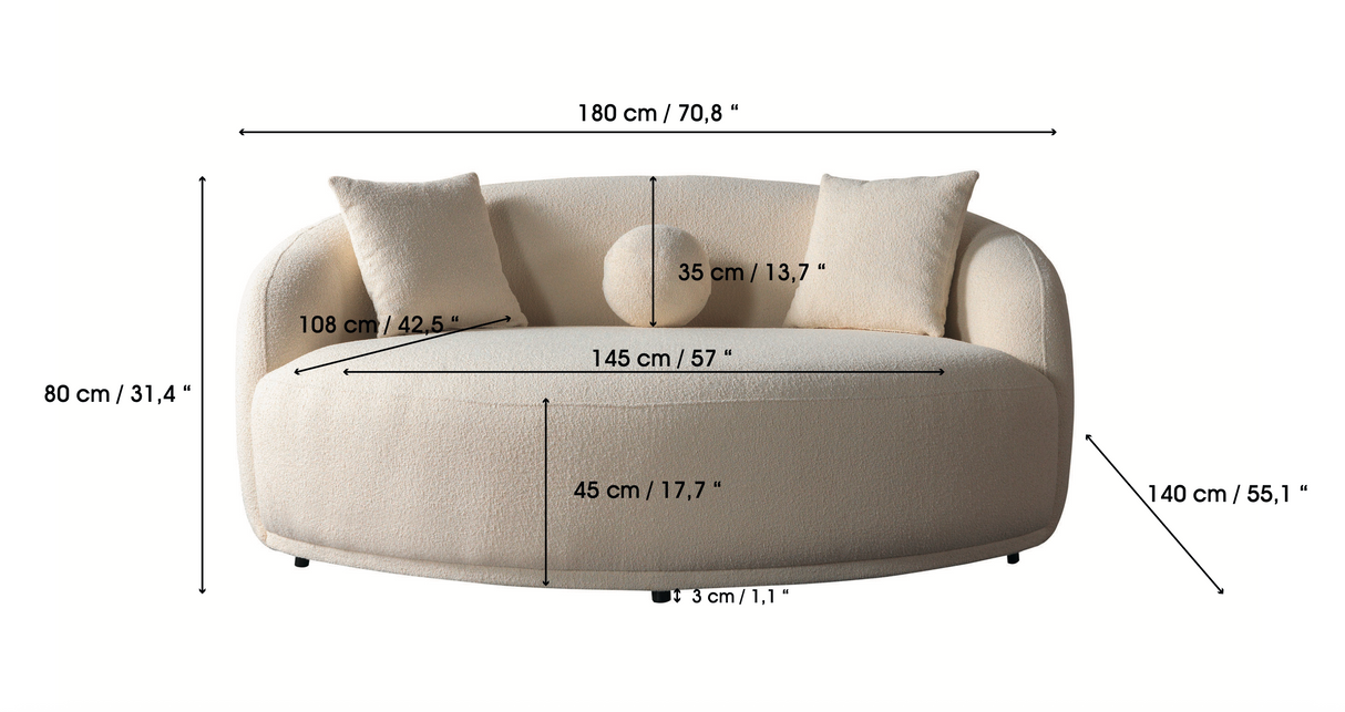 Bonita Ivory Boucle Round Sofa from Nova Furniture - Luna Furniture