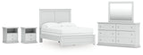 Bostwick Shoals Full Panel Bed with Mirrored Dresser and 2 Nightstands in White from Ashley - Luna Furniture