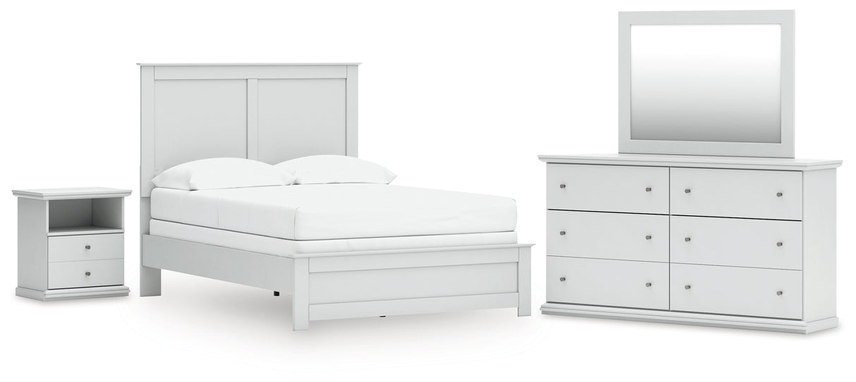 Bostwick Shoals Full Panel Bed with Mirrored Dresser and Nightstand in White from Ashley - Luna Furniture