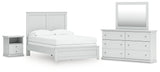 Bostwick Shoals Full Panel Bed with Mirrored Dresser and Nightstand in White from Ashley - Luna Furniture