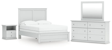 Bostwick Shoals Full Panel Bed with Mirrored Dresser and Nightstand in White from Ashley - Luna Furniture
