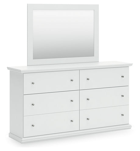 Bostwick Shoals Full Panel Bed with Mirrored Dresser and Nightstand in White from Ashley - Luna Furniture