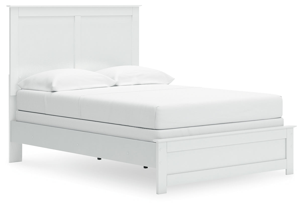 Bostwick Shoals Full Panel Bed with Mirrored Dresser, Chest and 2 Nightstands in White from Ashley - Luna Furniture
