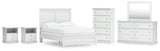 Bostwick Shoals Full Panel Bed with Mirrored Dresser, Chest and 2 Nightstands in White from Ashley - Luna Furniture