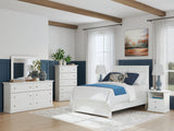 Bostwick Shoals Full Panel Bed with Mirrored Dresser, Chest and 2 Nightstands in White from Ashley - Luna Furniture