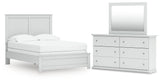 Bostwick Shoals Full Panel Bed with Mirrored Dresser in White from Ashley - Luna Furniture