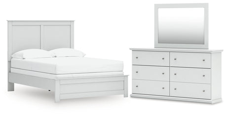 Bostwick Shoals Full Panel Bed with Mirrored Dresser in White from Ashley - Luna Furniture
