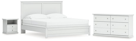 Bostwick Shoals King Panel Bed with Dresser and Nightstand in White from Ashley - Luna Furniture