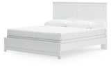 Bostwick Shoals King Panel Bed with Mirrored Dresser, Chest and 2 Nightstands in White from Ashley - Luna Furniture
