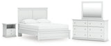 Bostwick Shoals Queen Panel Bed with Mirrored Dresser and Nightstand in White from Ashley - Luna Furniture