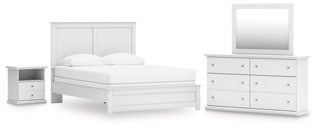 Bostwick Shoals Queen Panel Bed with Mirrored Dresser and Nightstand in White from Ashley - Luna Furniture