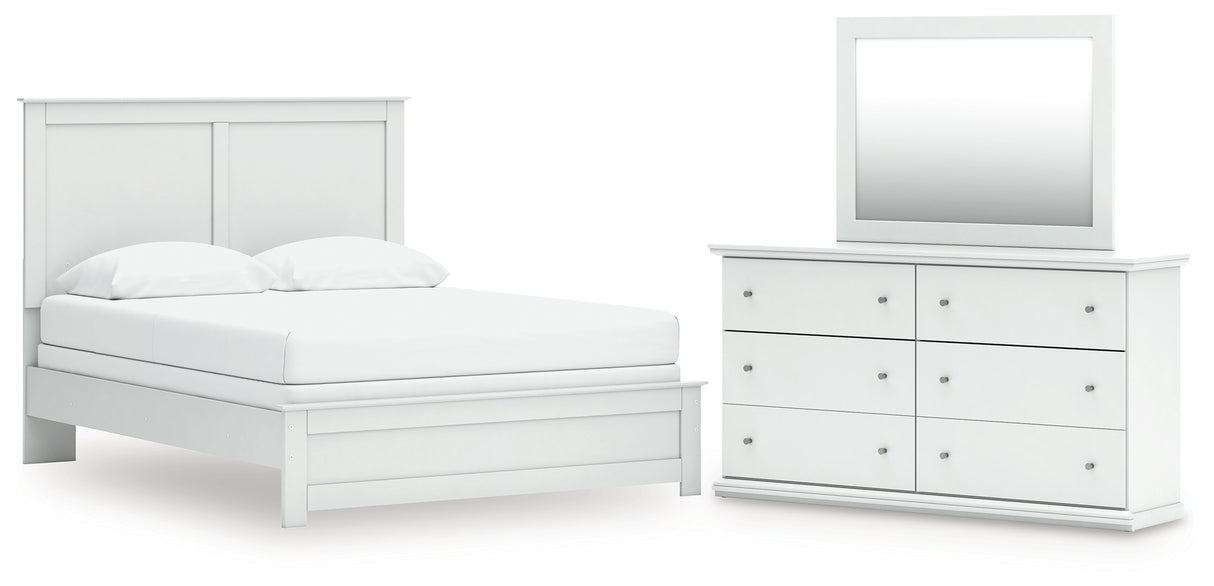 Bostwick Shoals Queen Panel Bed with Mirrored Dresser in White from Ashley - Luna Furniture