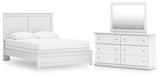 Bostwick Shoals Queen Panel Bed with Mirrored Dresser in White from Ashley - Luna Furniture