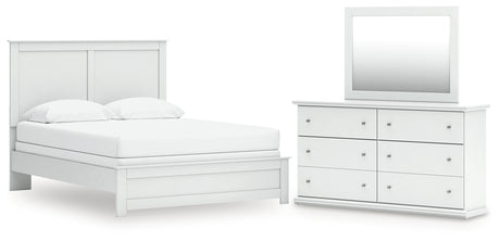 Bostwick Shoals Queen Panel Bed with Mirrored Dresser in White from Ashley - Luna Furniture