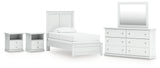Bostwick Shoals Twin Panel Bed with Mirrored Dresser and 2 Nightstands in White from Ashley - Luna Furniture