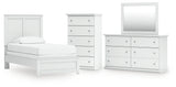 Bostwick Shoals Twin Panel Bed with Mirrored Dresser and Chest in White from Ashley - Luna Furniture