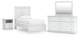 Bostwick Shoals Twin Panel Bed with Mirrored Dresser and Nightstand in White from Ashley - Luna Furniture