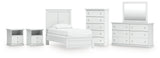 Bostwick Shoals Twin Panel Bed with Mirrored Dresser, Chest and 2 Nightstands in White from Ashley - Luna Furniture
