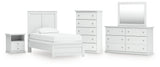 Bostwick Shoals Twin Panel Bed with Mirrored Dresser, Chest and Nightstand in White from Ashley - Luna Furniture