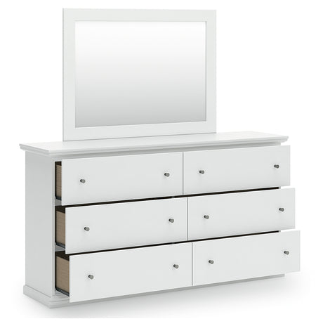 Bostwick Shoals Twin Panel Bed with Mirrored Dresser in White from Ashley - Luna Furniture